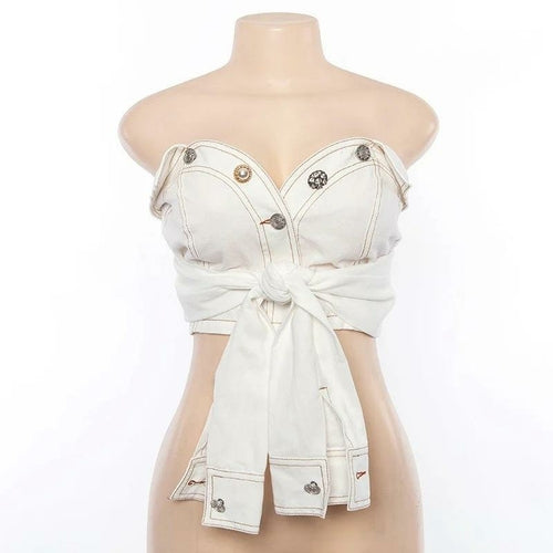 Bandeau Rivet Women Denim Tops Streetwear
