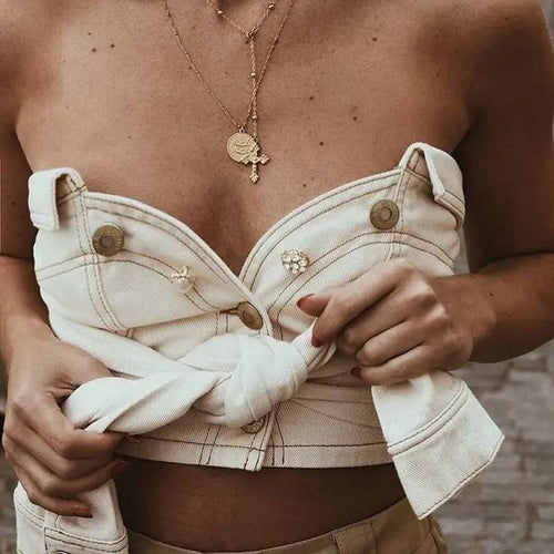 Bandeau Rivet Women Denim Tops Streetwear