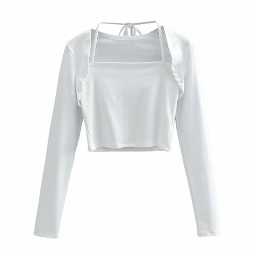 2pcs Set Halter Camis Long Sleeve Cropped Tee