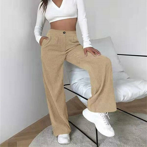 Women Pant Casual High Waist Beige Straight Suit Pants