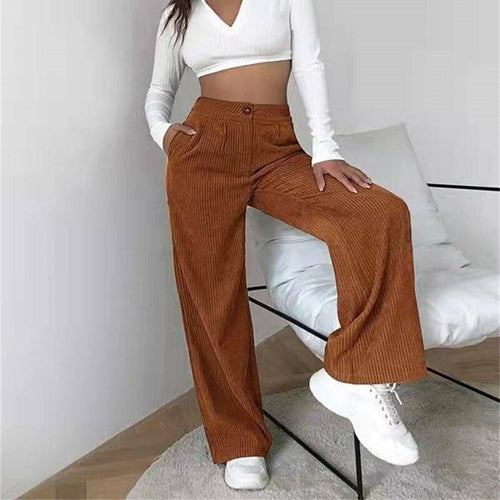 Women Pant Casual High Waist Beige Straight Suit Pants