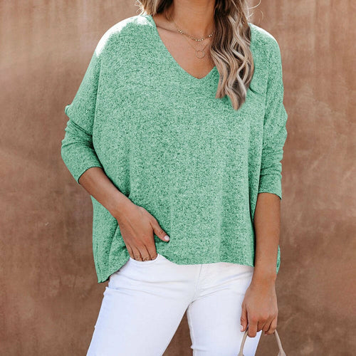 Thin Knitted T Shirt Top Woman Solid V-neck Batwing Sleeve T-shirts