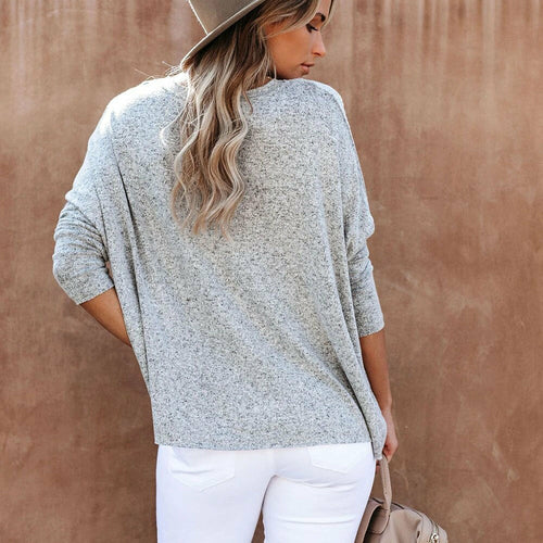 Thin Knitted T Shirt Top Woman Solid V-neck Batwing Sleeve T-shirts