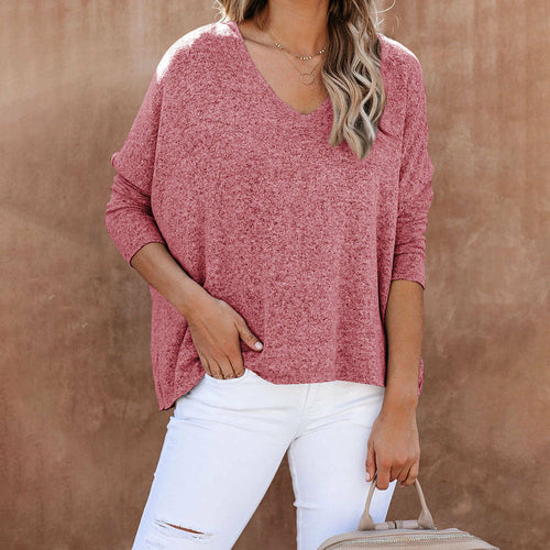 Thin Knitted T Shirt Top Woman Solid V-neck Batwing Sleeve T-shirts