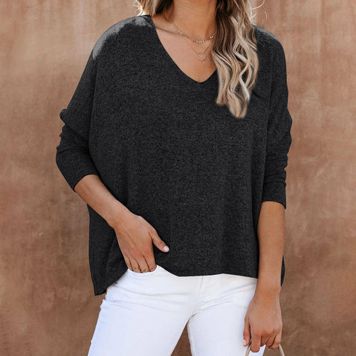 Thin Knitted T Shirt Top Woman Solid V-neck Batwing Sleeve T-shirts