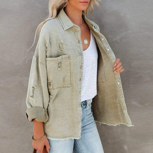High Street Denim Short Jacket Long Sleeves Buttons Cardigans