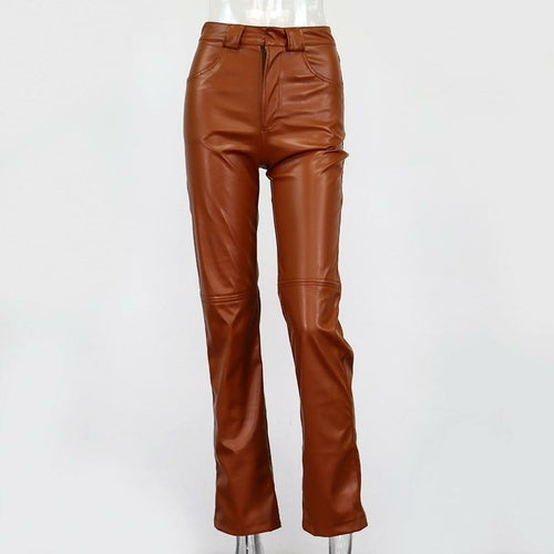 Goth Leather Pants Black High Waist Button Loose Long Trousers