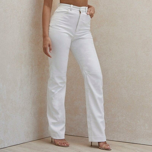 Goth Leather Pants Black High Waist Button Loose Long Trousers