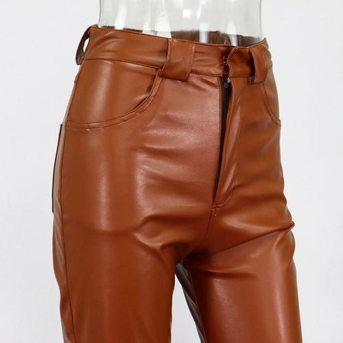 Goth Leather Pants Black High Waist Button Loose Long Trousers