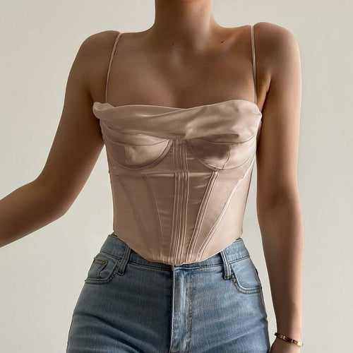 Satin Spaghetti Strap Lining Cowl Neck Corset Top