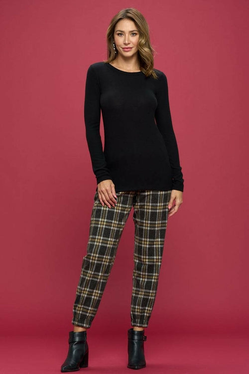 Brushed Knit Round Neck Long Sleeve Top
