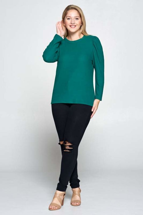 Soft Green Scoop Neck Puff Sleeve Top