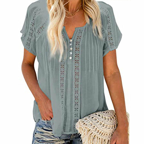 Hollow Out Blouse Short Sleeve Loose White Blouse