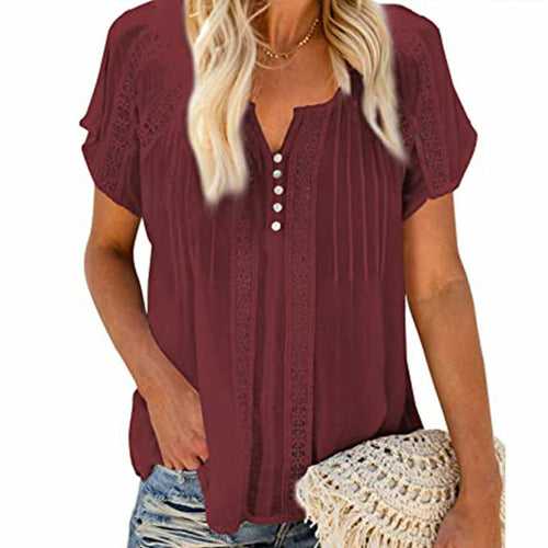 Hollow Out Blouse Short Sleeve Loose White Blouse