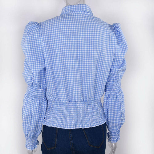 Casual Plaid Shirt Fluffy Long Sleeve Button Shirts Crop Top