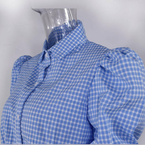 Casual Plaid Shirt Fluffy Long Sleeve Button Shirts Crop Top