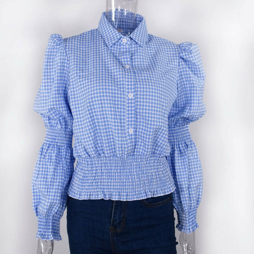 Casual Plaid Shirt Fluffy Long Sleeve Button Shirts Crop Top