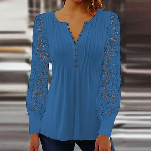 Solid Embroidery Lace Blouse Shirts