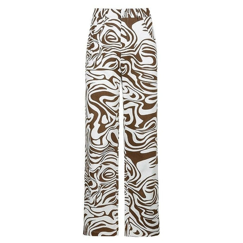 Print Straight Pants Capris High Waist Casual Vintage Streetwear