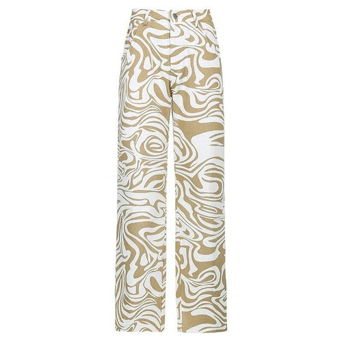 Print Straight Pants Capris High Waist Casual Vintage Streetwear