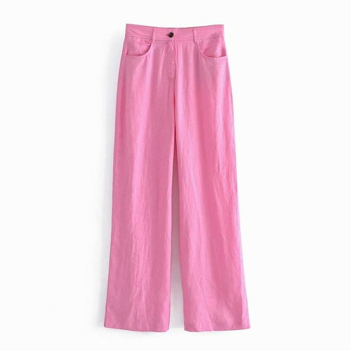 Pink Pants Linen High Waisted Woman Trousers Vintage Loose Wide Leg