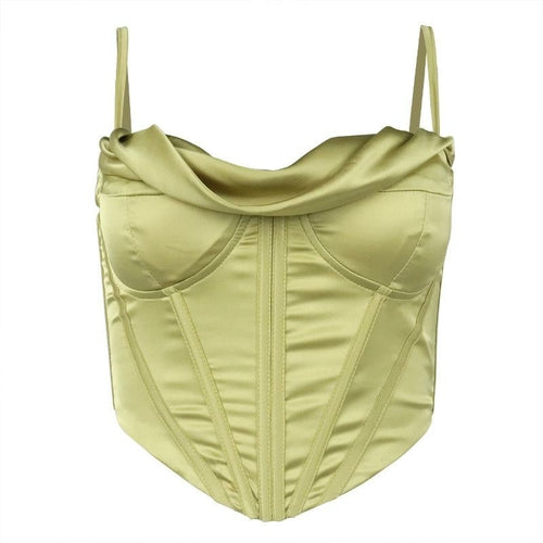 Satin Spaghetti Strap Lining Cowl Neck Corset Top